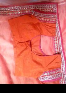 Vibrant Orange Silk Saree with Blouse