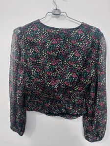 Floral Print Ruched V-Neck Top