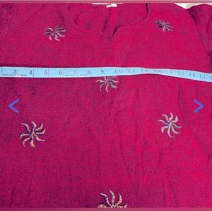 Maroon Woollen Top With Embroidery inGolden Thread