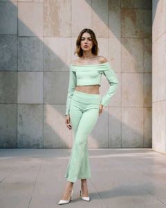 Shein Chic Off-Shoulder Crop Top &amp; Pants Set