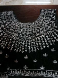 Sparkling Black Velvet Blouse and lengha