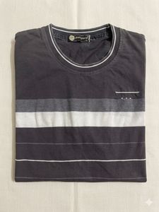 Charcoal Gray Multi-Stripe Crewneck T-Shirt