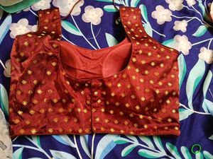Elegant Maroon Silk Blouse with Gold Print