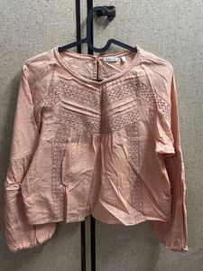 Peach Lace Detail Long Sleeve Top