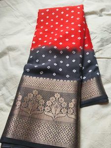 Red and Black Bandhani Saree