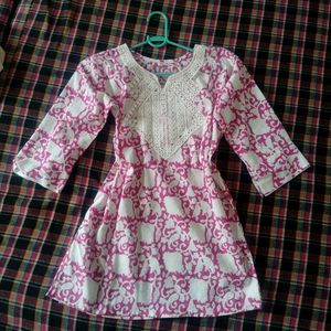 Pink & White Block Print Kurta