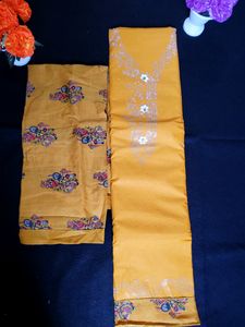 Cotton Unstitched Suit Stones Work Printed Dupatta