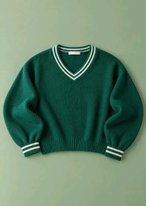 EMERALD GREEN STRIPED V-NECK SWEATER