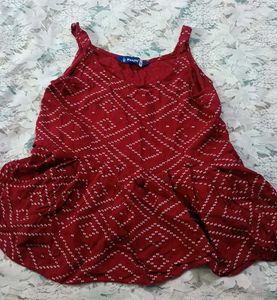 Red Bandhani Print Flared Top