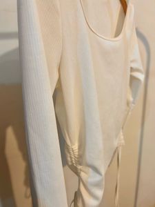 White Ruched Drawstring Top
