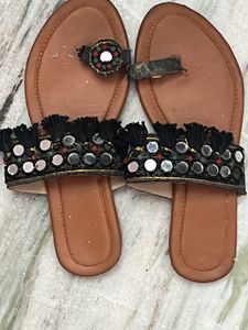Embellished Tassel Flat Sandals