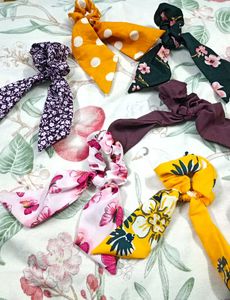 Lot of small 10 Fabric Hair Scrunchies with Bows