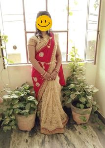 Red saree with beautiful work