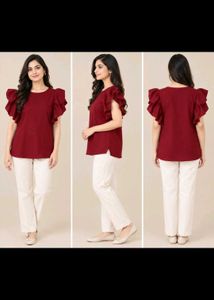 Maroon Ruffle Sleeve Top