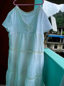 White Boho Tiered Lace Trim Gown