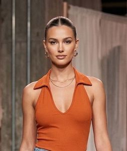 Orange Ribbed Halter Neck Top