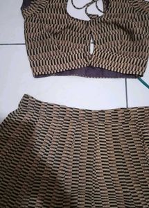 Brown Striped Lehenga Choli Set