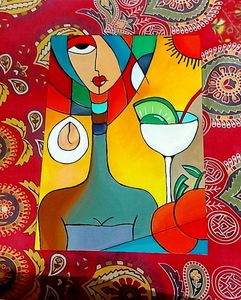 Vibrant Abstract Face &amp; Cocktail Painting