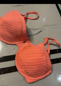 Textured Coral Bikini Top