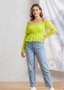 Off-Shoulder Sheer Lime Green Top