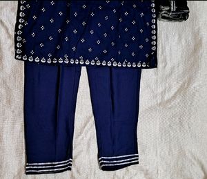 Blue Nyra Cut Embroidery Kurti Set