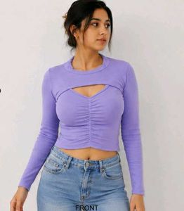Lavender Ruched Cutout Crop Top