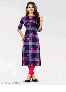 Stylish Navy 🆕🎁Blue Checked Kurta with Floral Pr