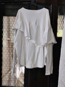 White Ruffle Long Sleeve Top