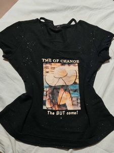 Graphic Sparkly Print Cut-Out T-Shirt