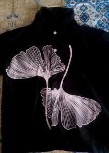 Black Ginkgo Leaf Print Long Sleeve Top