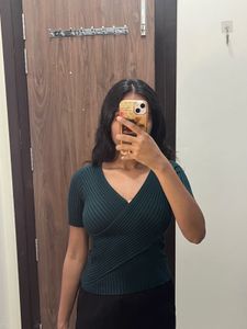 deep v neck Ribbed Wrap Top
