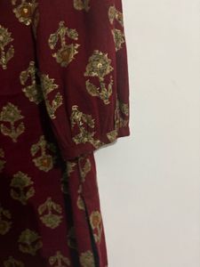 Maroon Printed Kurta