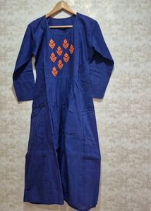 Blue Embroidered Cotton Kurta