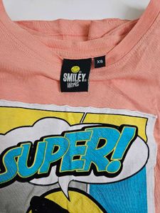 Smiley Pink Crop Top - Size Extra Small