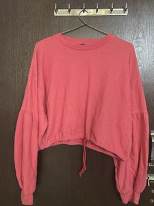 Waffle Knit Cropped Top with Drawstring