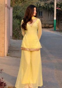 y2k Yellow Kurta Set with Palazzo Pants