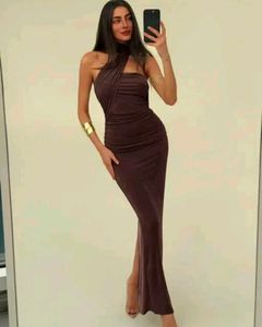 Elegant Brown One-Shoulder Maxi Dress