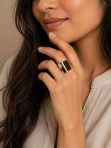 New Minimal Black Gold Statement Ring ✨