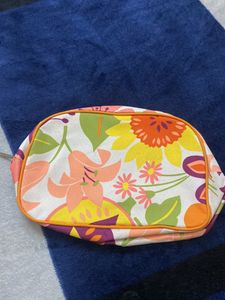 Clinique Cosmetic Bag White Orange Floral Zip