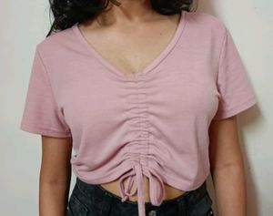 Solid Drawstring Ruched Top