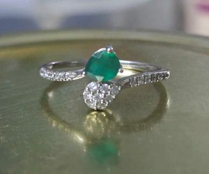 SS925 silver ring with CZ and emerald