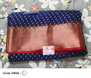Blue Saree with Red and Gold Border