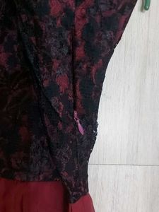 Maroon Coloured Maxi Dress With Black Lace Work