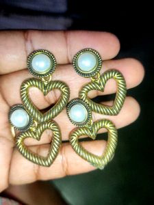 Gold Heart Dangle Earrings combo pack 2 free gifts