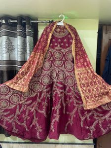PrEmbroidered Maroon Ethnic Gown