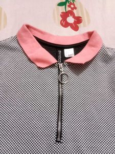 Gray &amp; Pink Zip Polo Dress
