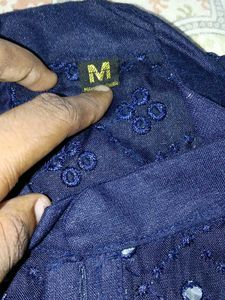 Men's Navy Blue Embellished Kurta