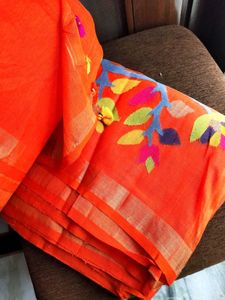 Premium Tissue blend Orange Saree
