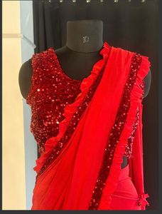 Stunning Red Ready to Wear Sequin Saree