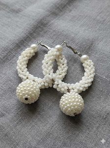 White Pearl Hoop Earrings
